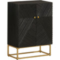Armadio Home Giardino Credenza Nero 55x30x76 cm Legno Massello Mango e Ferro