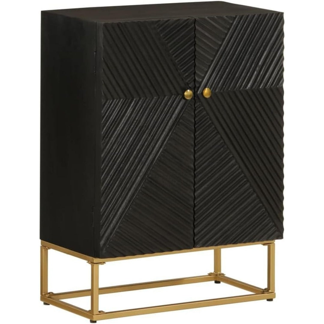Armadio Home Giardino Credenza Nero 55x30x76 cm Legno Massello Mango e Ferro