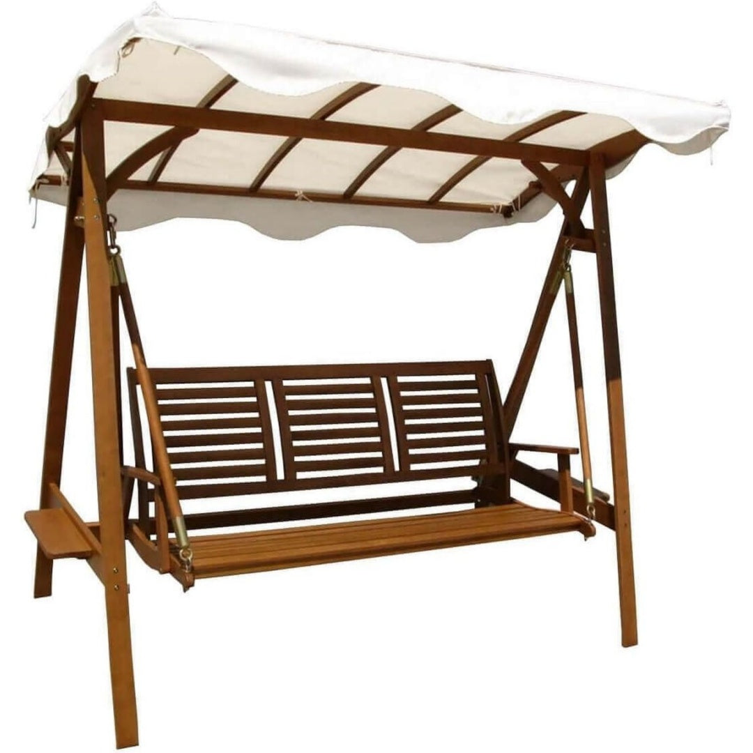 Sedia Milani Home - dondolo da giardino, legno di acacia, con tettuccio, 3 posti